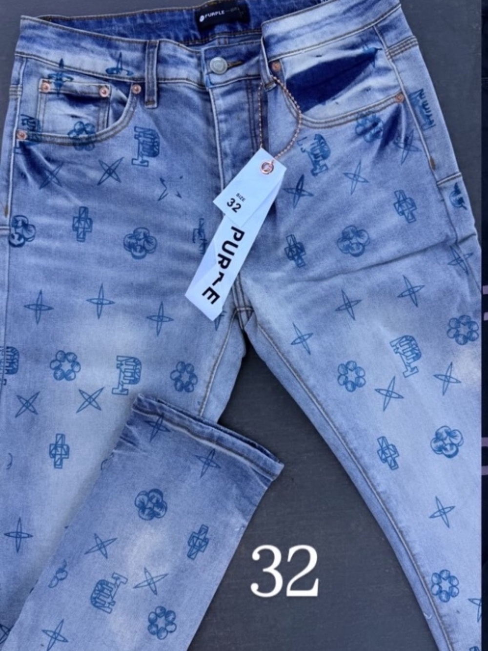 Purple jeans, Brand Men's Blue Patterned Jeans - Size 32